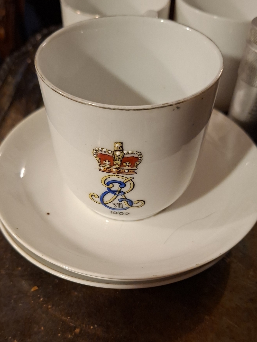 Rare 1902 Edward 7th Coronation Lithopane Cup / Saucer